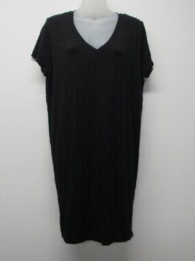 Sen Black Split Open Back V Neck Short Sleeve Tunic Top sz 3 US Large Lagenlook